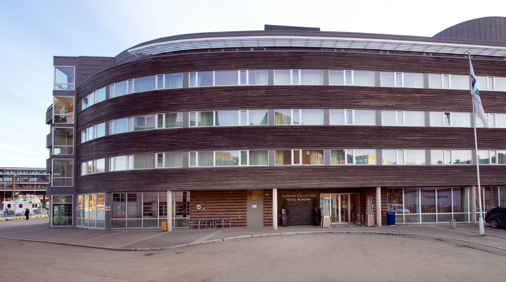 The facade of the Aurora Hotel in Tromso