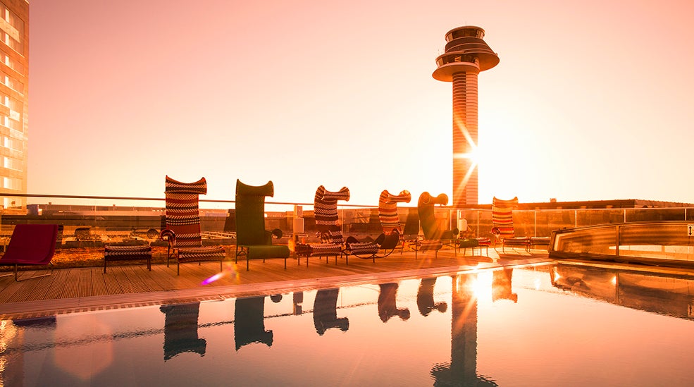 Beautiful sundown by the pool at Arlanda Hotel in Stockholm