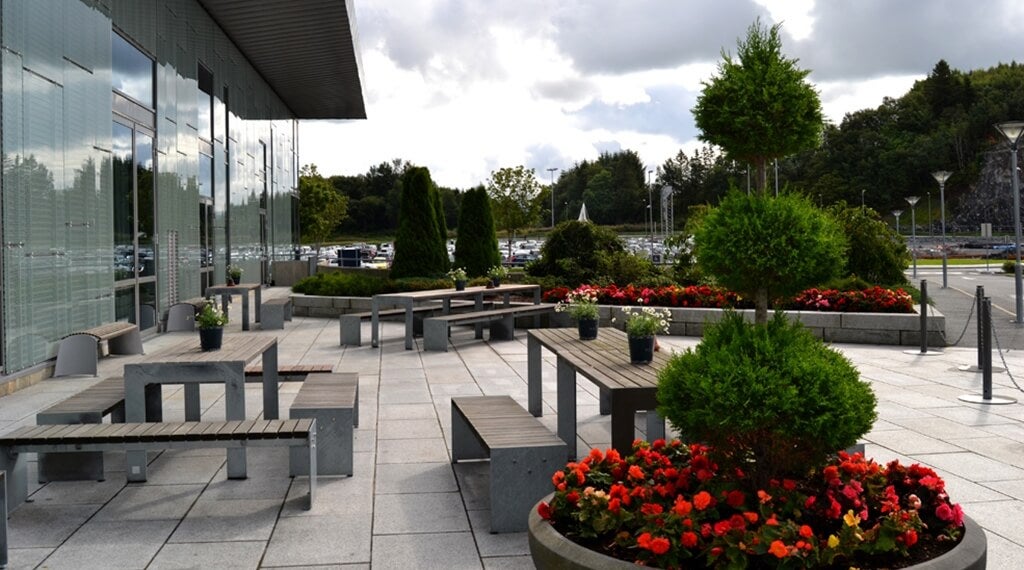 Large outside terrace at Bergen Airport Hotel in Bergen