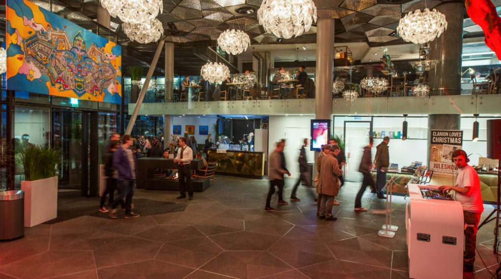 Stylish entrance and lobby area at The Edge Hotel in Tromso